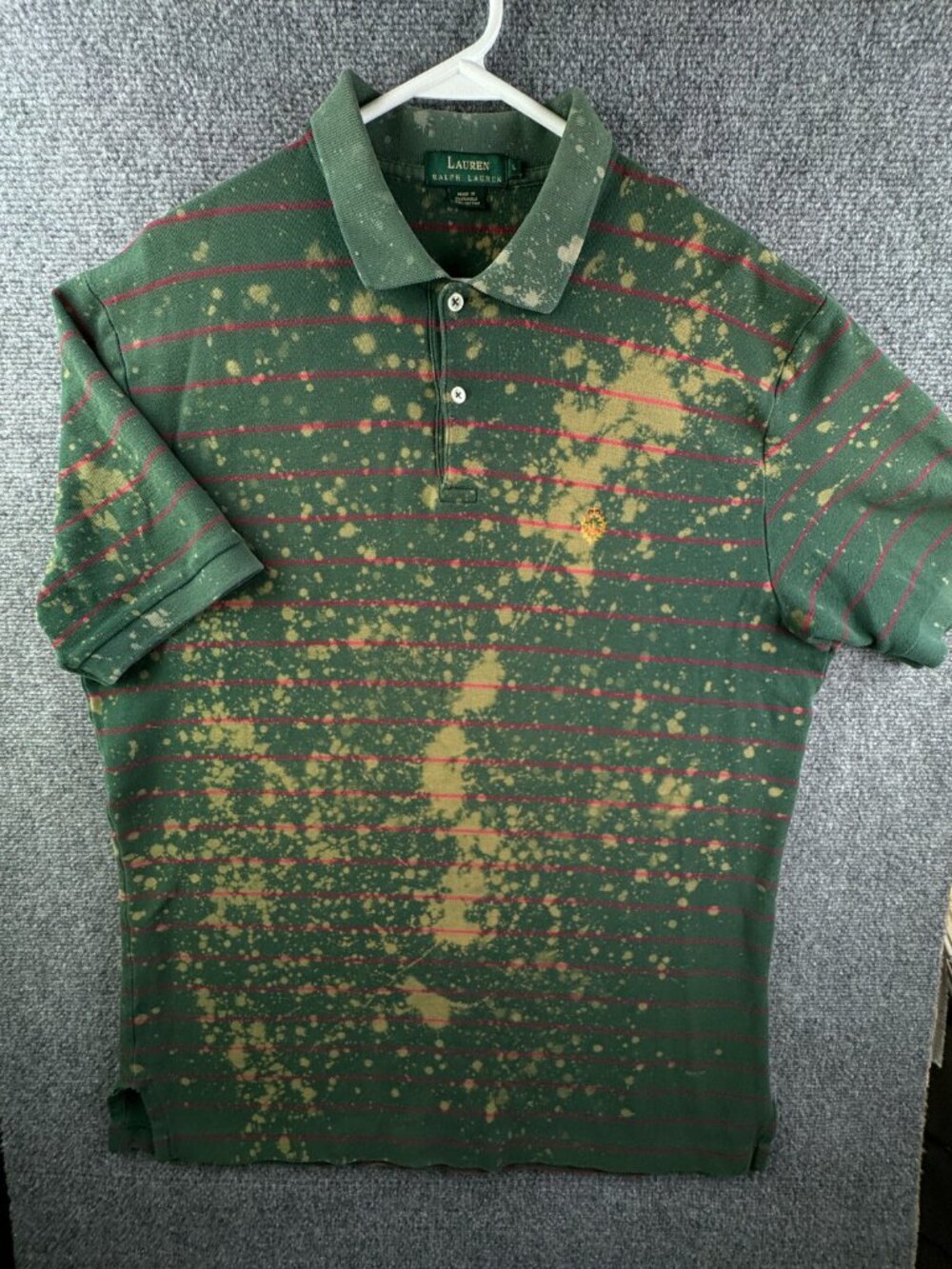Lauren Ralph Lauren Green Splatter Print Polo Shirt Cotton Large Striped Red